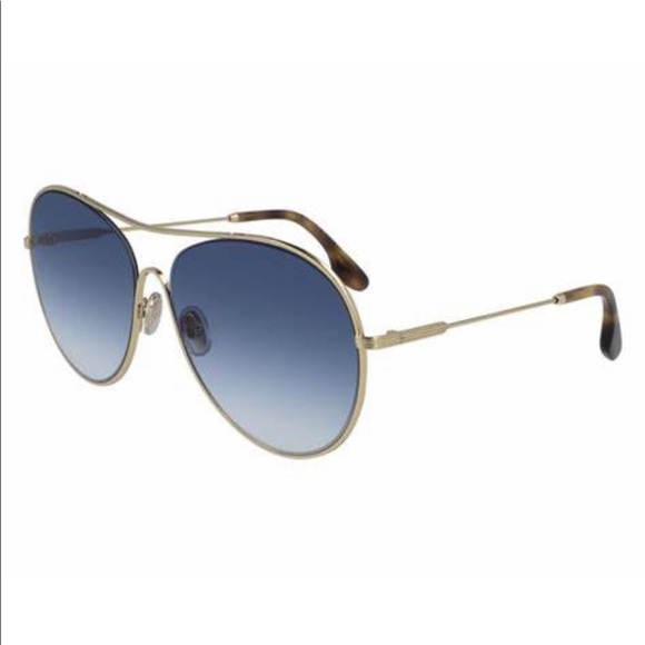 Victoria Beckham Accessories - NWT [Victoria Beckham] Gold Oversized Aviator Sunglasses Gold/Teal with Case
